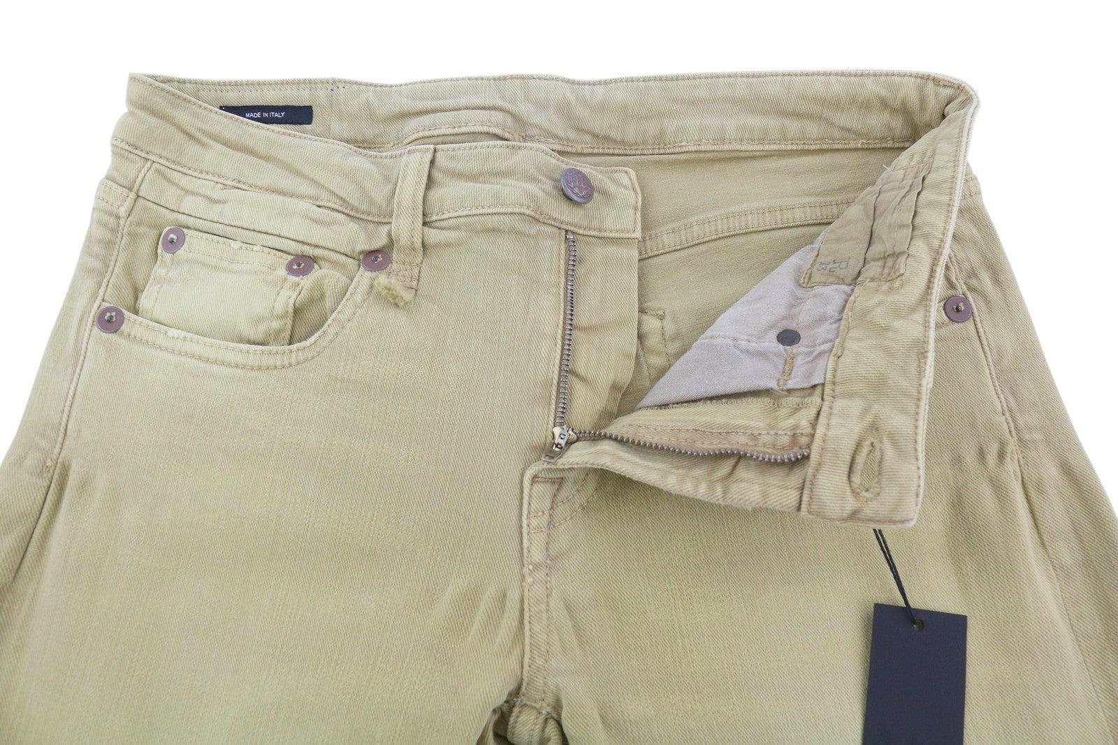 R13 Boy Straight Women Jeans 28 Khaki Stretchy Denim Cropped Pockets RRP€699