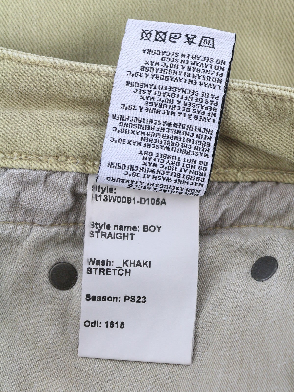 R13 Boy Straight Women Jeans 28 Khaki Stretch Denim Cropped Pockets RRP€699