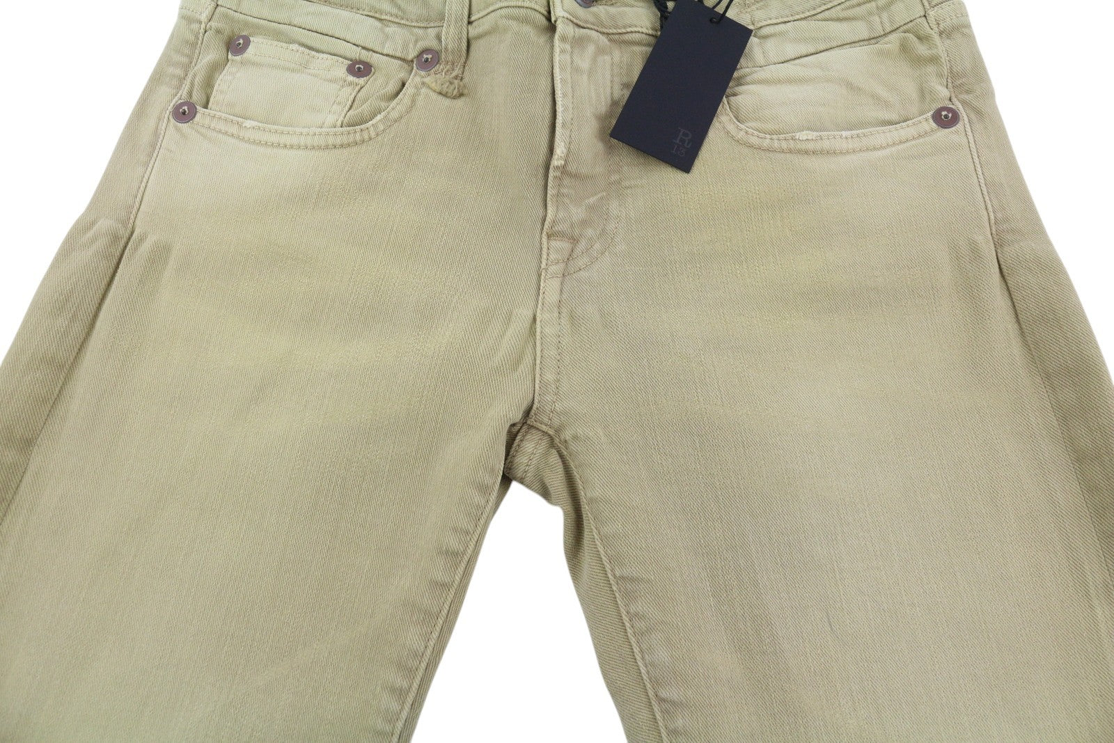 R13 Boy Straight Women Jeans 28 Khaki Stretch Denim Cropped Pockets RRP€699