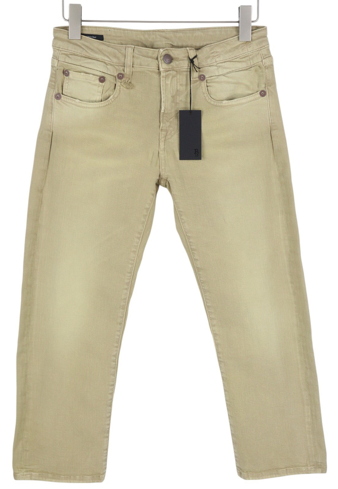R13 Boy Straight Women Jeans 28 Khaki Stretch Denim Cropped Pockets RRP€699