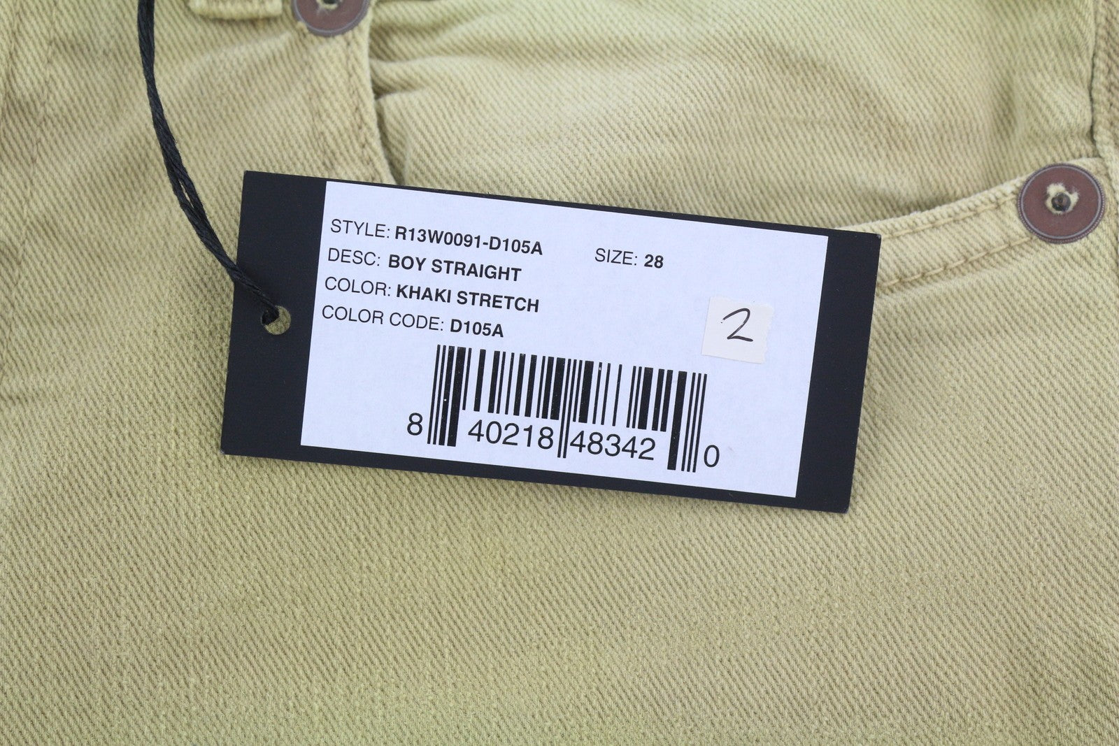 R13 Boy Straight Women Jeans 28 Khaki Stretch Denim Cropped Pockets RRP€699