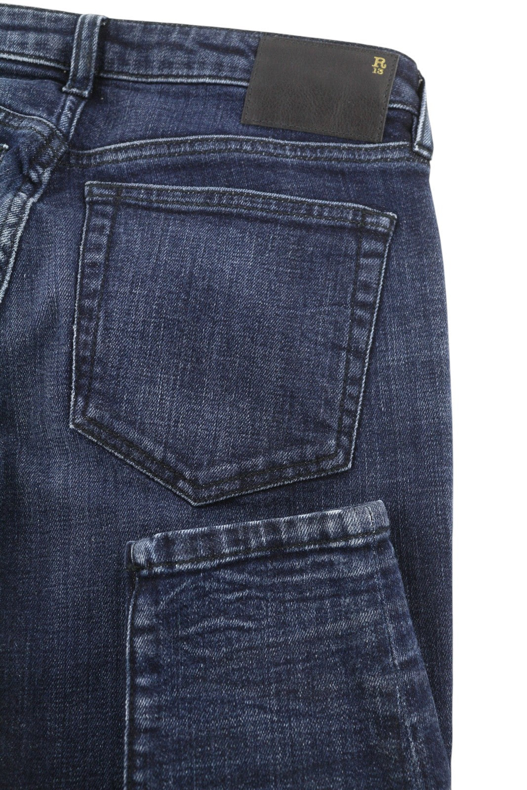 R13 Alison Skinny Women Jeans 27 Howell Indigo W Cut Out Black Hem Washed Denim