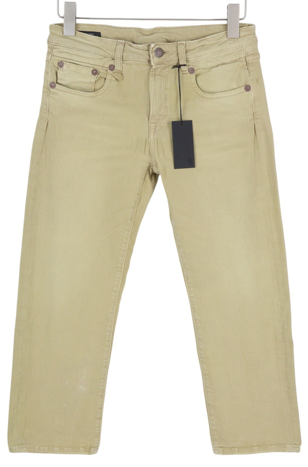 R13 Boy Straight Women Jeans 28 Khaki Stretchy Faded Ankle Length Casual RRP€699