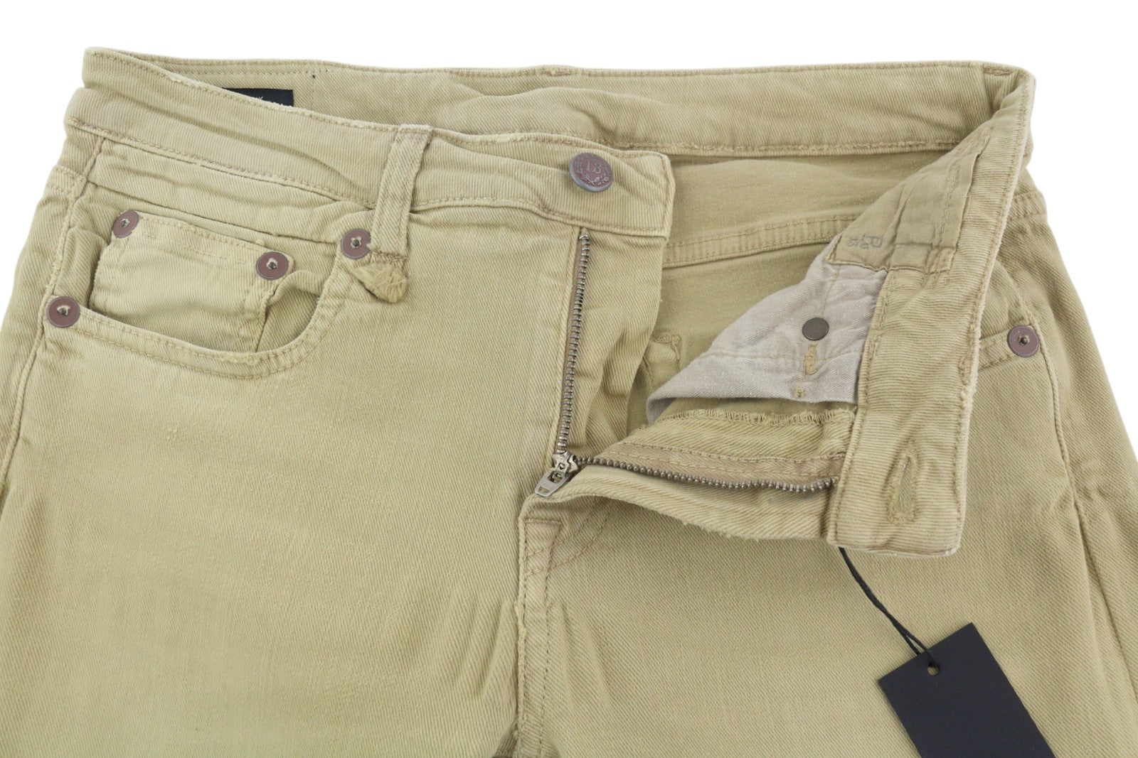 R13 Boy Straight Women Jeans 28 Khaki Stretchy Faded Ankle Length Casual RRP€699