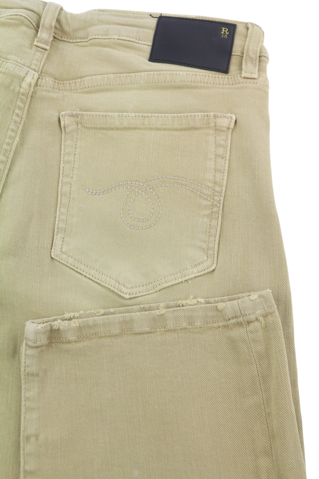 R13 Boy Straight Women Jeans 28 Khaki Stretchy Faded Ankle Length Casual RRP€699