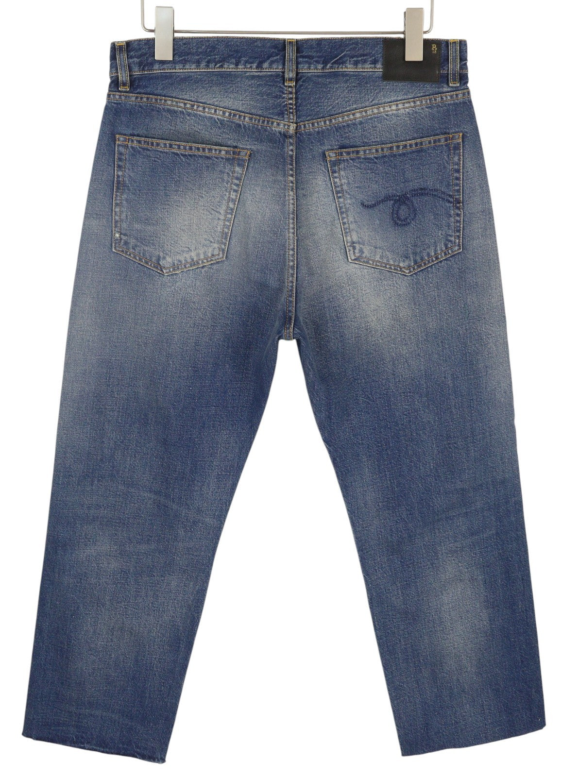 R13 Boyfriend Women Jeans 29 Garnet Blue Faded Cropped Ankle Length Zip Fly