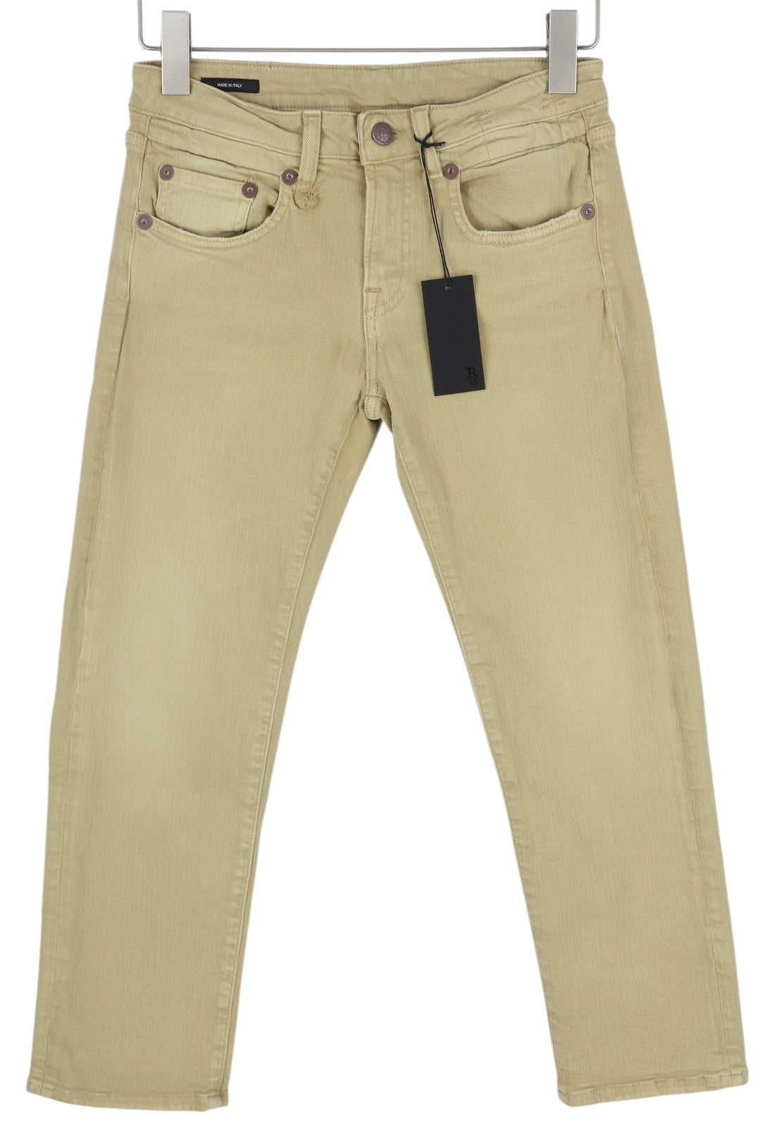 R13 Boy Straight Women Jeans 26 Khaki Stretchy Faded Cropped Casual RRP€699