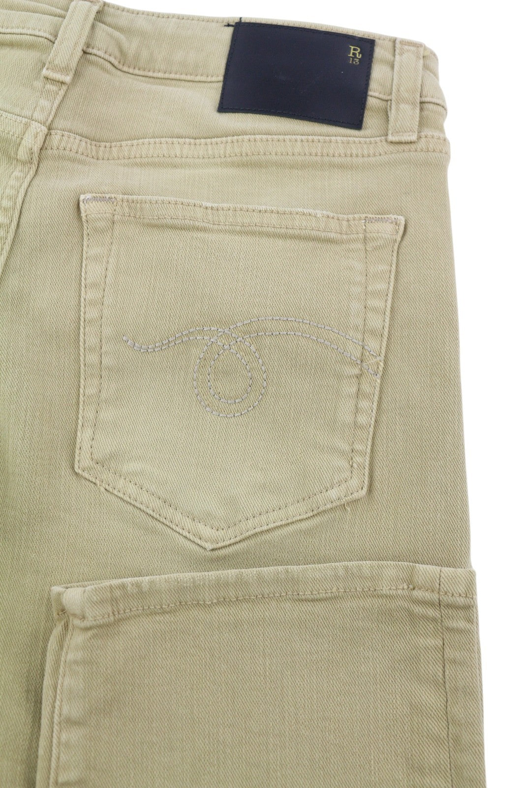 R13 Boy Straight Women Jeans 26 Khaki Stretchy Faded Cropped Casual RRP€699