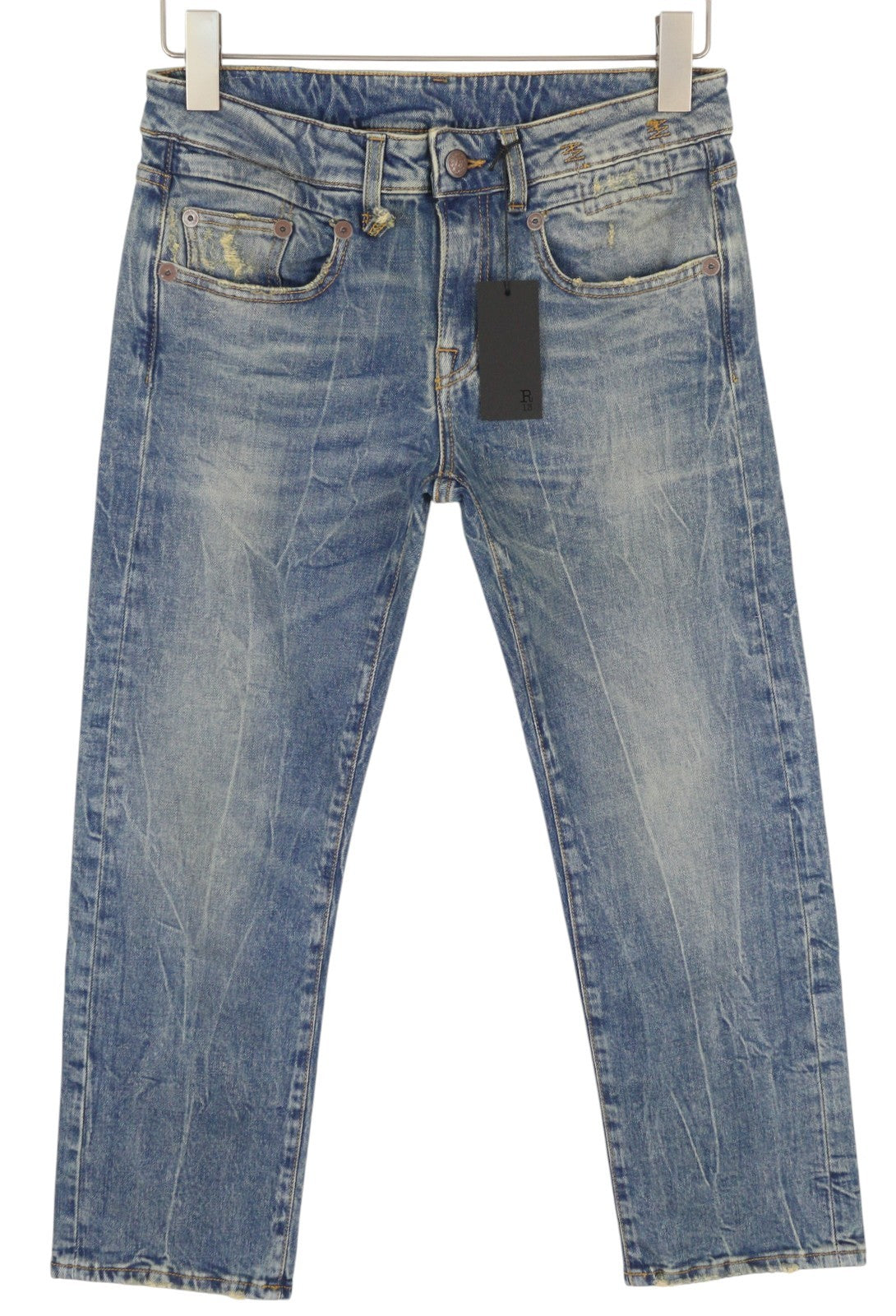 R13 Boy Straight Women Jeans 26 Kelly Stretch Washed Faded Cropped Zip RRP€645