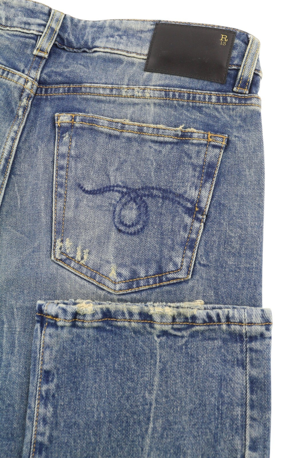 R13 Boy Straight Women Jeans 26 Kelly Stretch Washed Faded Cropped Zip RRP€645