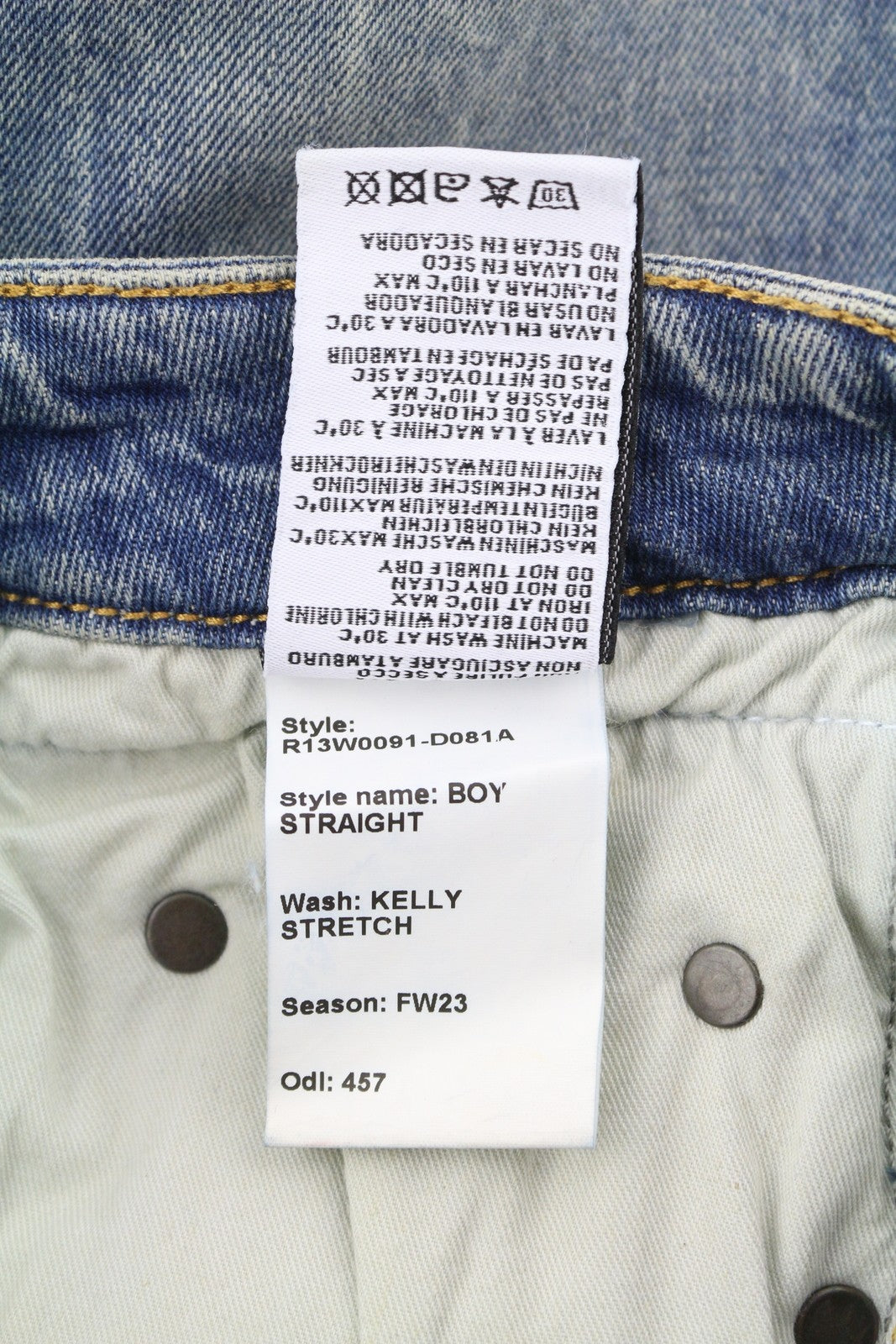 R13 Boy Straight Women Jeans 26 Kelly Stretch Washed Faded Cropped Zip RRP€645