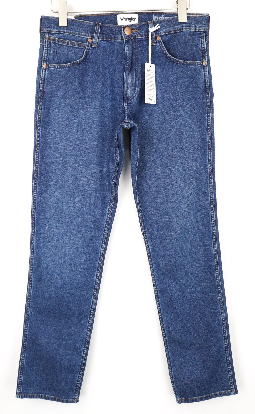 WRANGLER Greensboro vyriški džinsai W31/L34 tiesaus kirpimo, mėlyni, skalbto medvilninio džinso spalvos. 