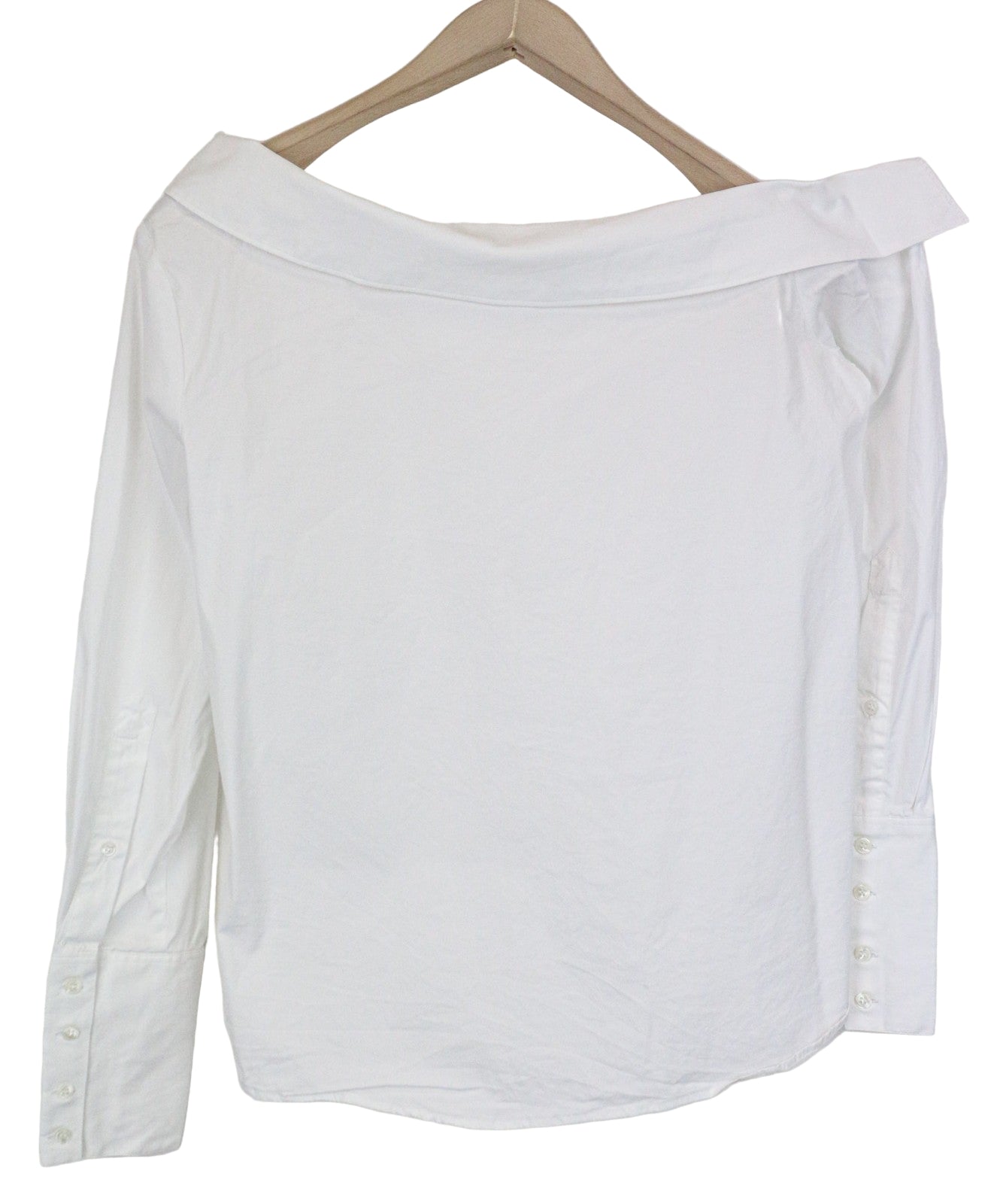 SUISTUDIO Bob moteriški marškinėliai, UK12, balti, ploni, atvirais pečiais, tamprios medvilnės palaidinės su valties formos iškirpte. 