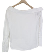 SUISTUDIO Bob moteriški marškinėliai, UK12, balti, ploni, atvirais pečiais, tamprios medvilnės palaidinės su valties formos iškirpte. 