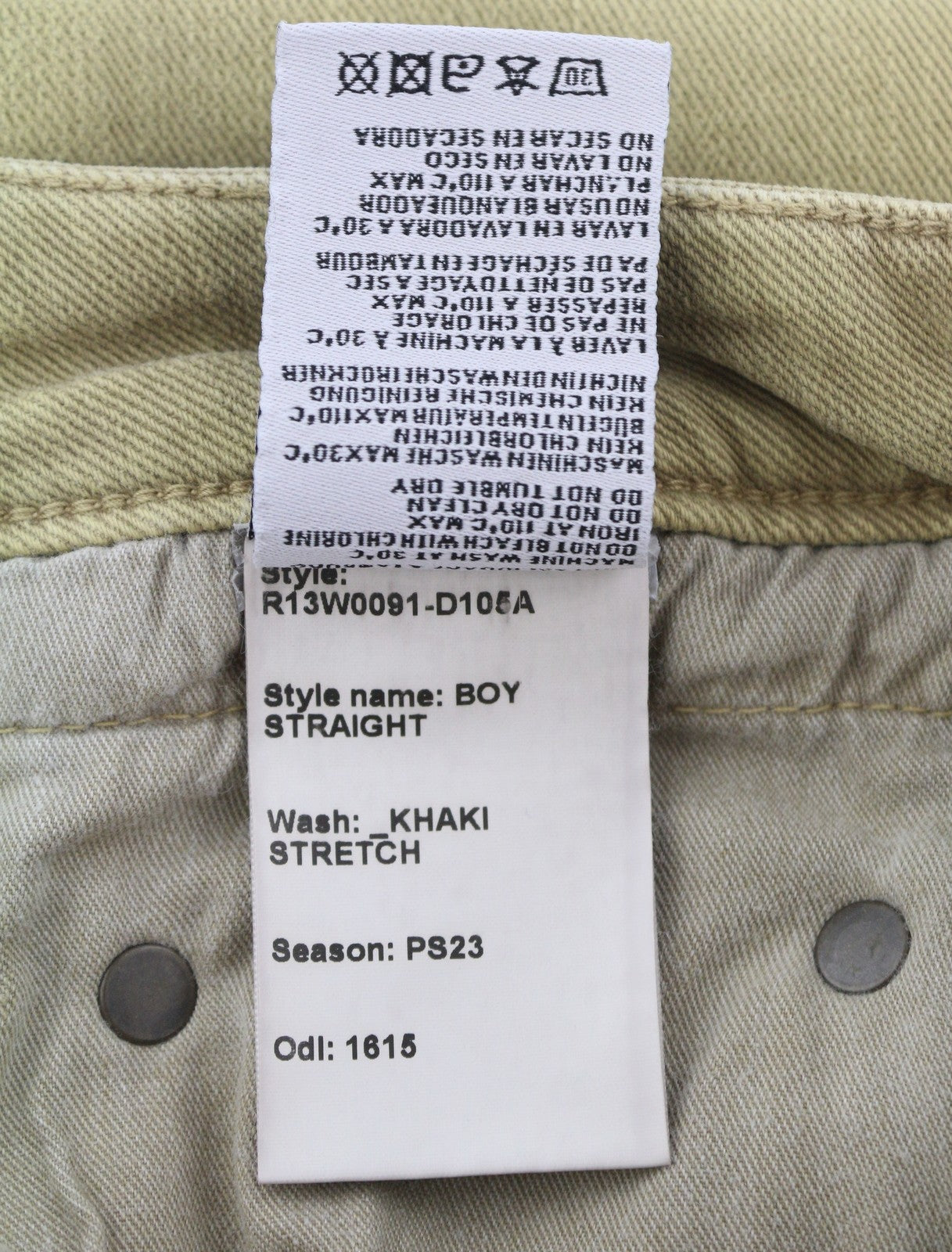 R13 Boy Straight Women Jeans 26 Khaki Stretchy Washed Ankle Length Logo RRP€699