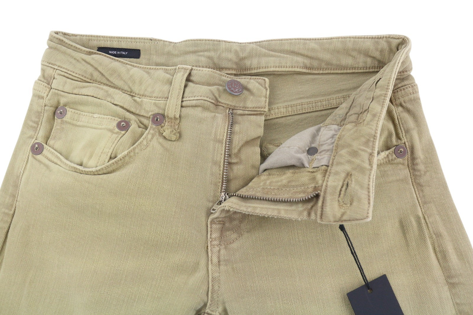 R13 Boy Straight Women Jeans 26 Khaki Stretchy Washed Ankle Length Logo RRP€699