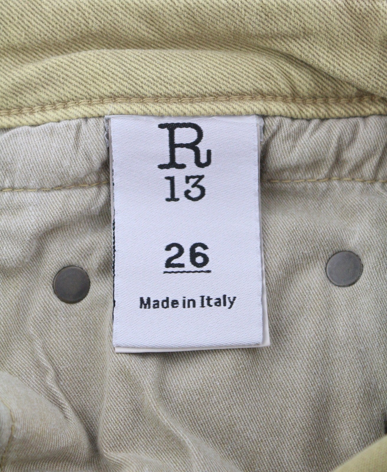 R13 Boy Straight Women Jeans 26 Khaki Stretchy Washed Ankle Length Logo RRP€699