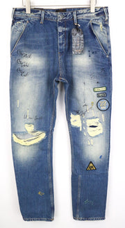 SCOTCH &amp; SODA Fleet vyriški džinsai W33/L34 3D anti-fit mėlyni plėšyti dažyti sagomis 