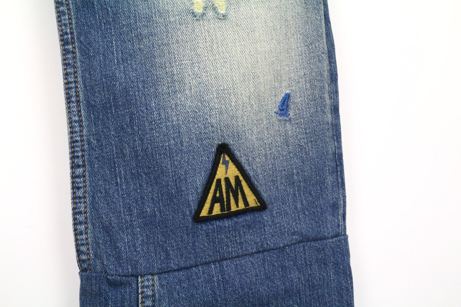 SCOTCH &amp; SODA Fleet vyriški džinsai W33/L34 3D anti-fit mėlyni plėšyti dažyti sagomis 