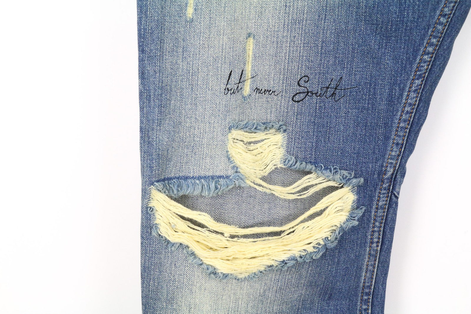 SCOTCH &amp; SODA Fleet vyriški džinsai W33/L34 3D anti-fit mėlyni plėšyti dažyti sagomis 