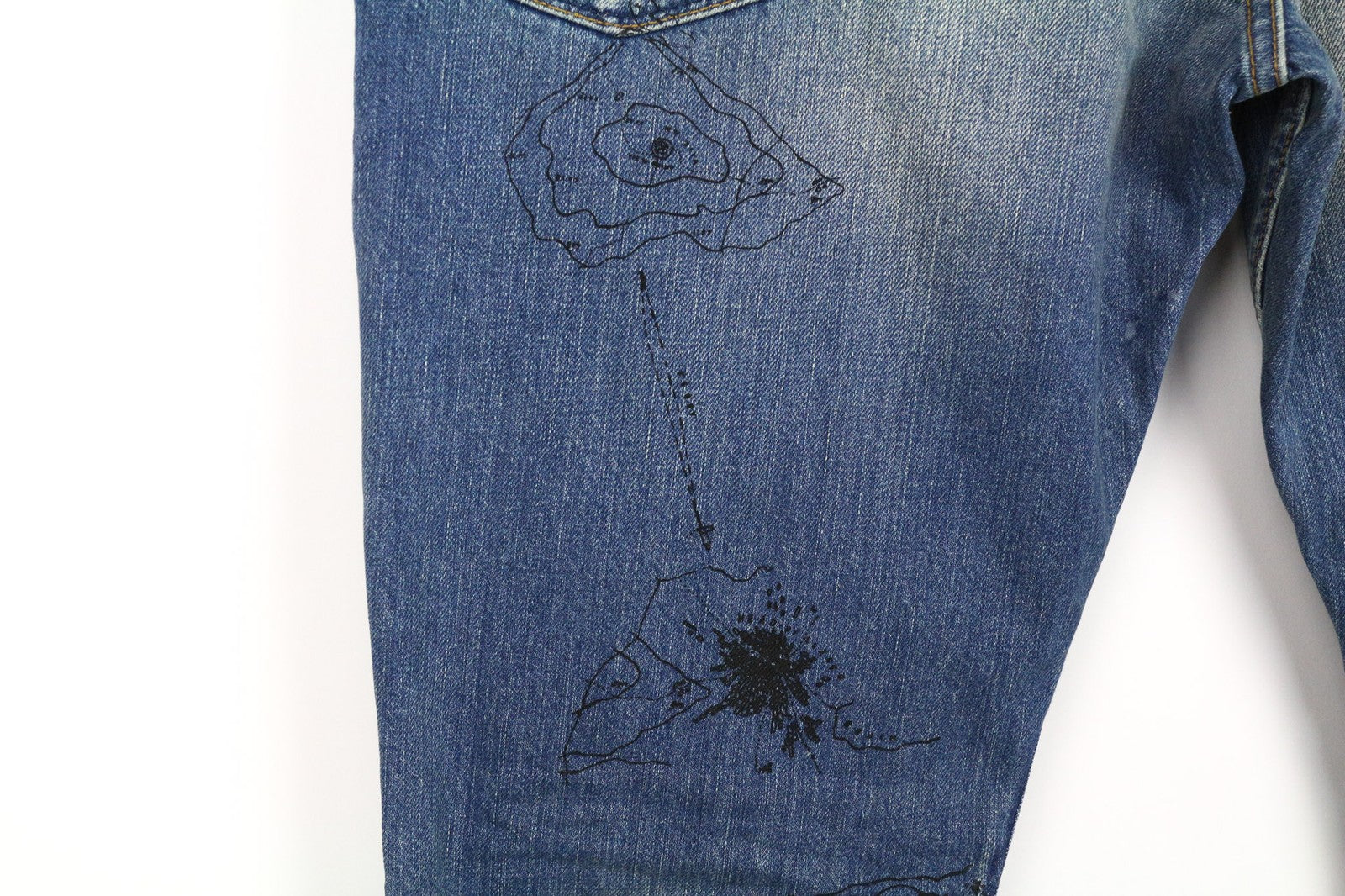 SCOTCH &amp; SODA Fleet vyriški džinsai W33/L34 3D anti-fit mėlyni plėšyti dažyti sagomis 