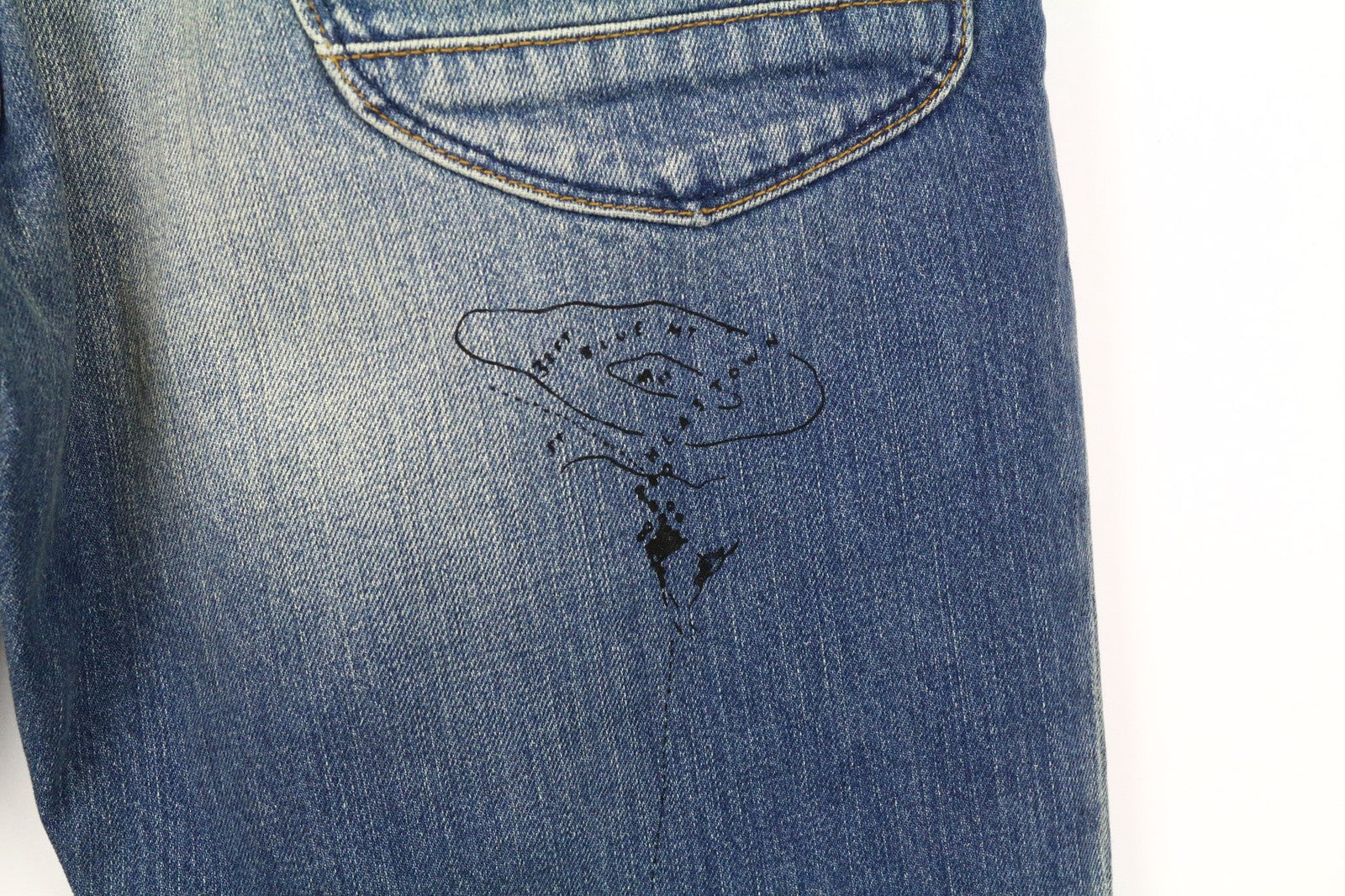 SCOTCH &amp; SODA Fleet vyriški džinsai W33/L34 3D anti-fit mėlyni plėšyti dažyti sagomis 