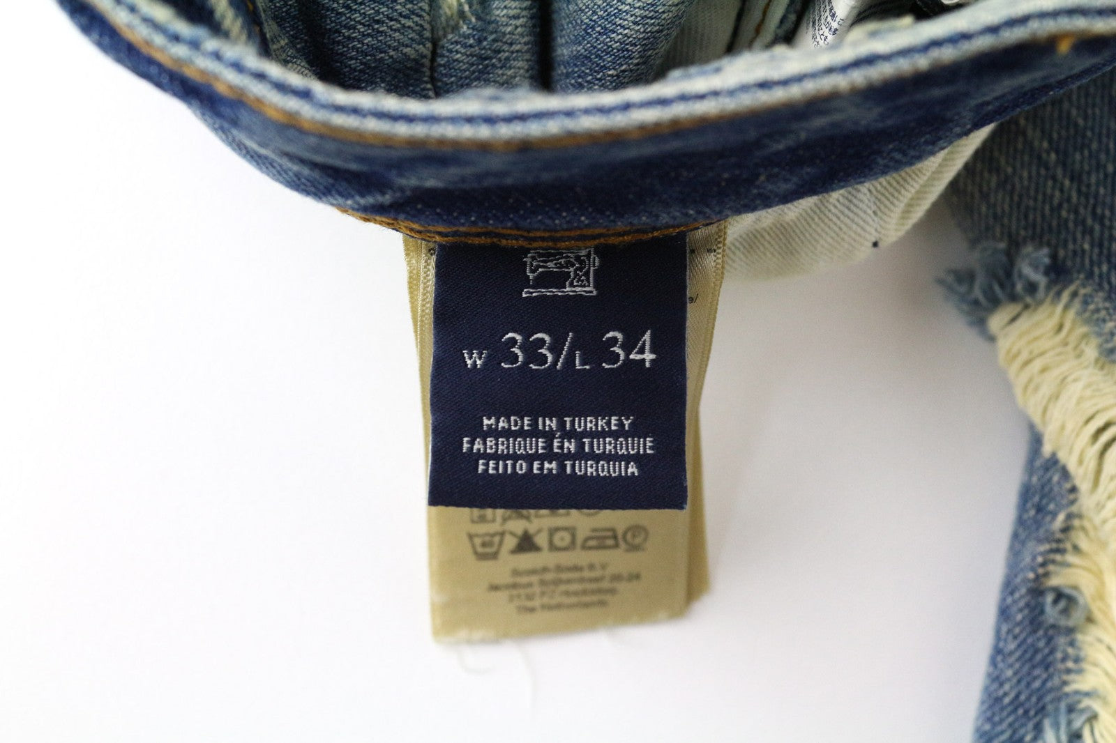 SCOTCH &amp; SODA Fleet vyriški džinsai W33/L34 3D anti-fit mėlyni plėšyti dažyti sagomis 