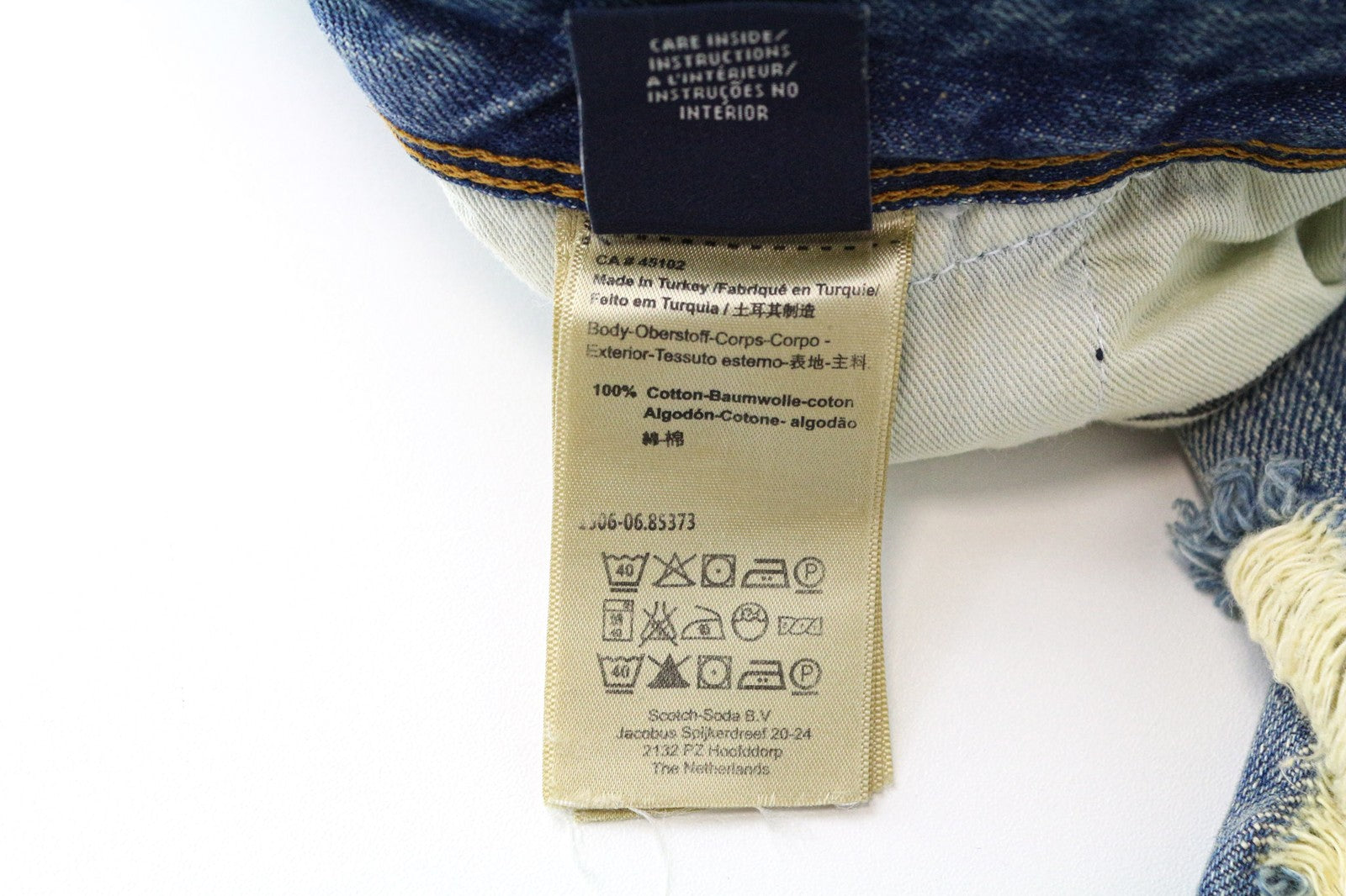 SCOTCH &amp; SODA Fleet vyriški džinsai W33/L34 3D anti-fit mėlyni plėšyti dažyti sagomis 