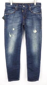 TAKESHY KUROSAWA vyriški džinsai W34, dirbtinai mėlyni, skalbtos, ploni, grynos medvilnės 