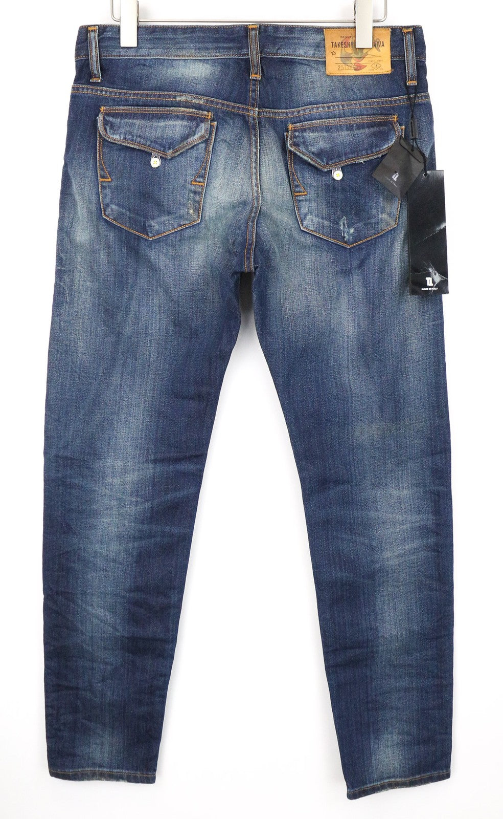 TAKESHY KUROSAWA vyriški džinsai W34, dirbtinai mėlyni, skalbtos, ploni, grynos medvilnės 