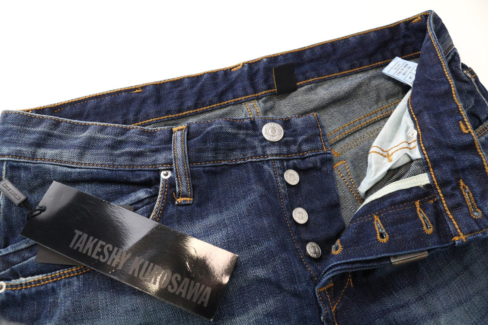 TAKESHY KUROSAWA vyriški džinsai W34, dirbtinai mėlyni, skalbtos, ploni, grynos medvilnės 