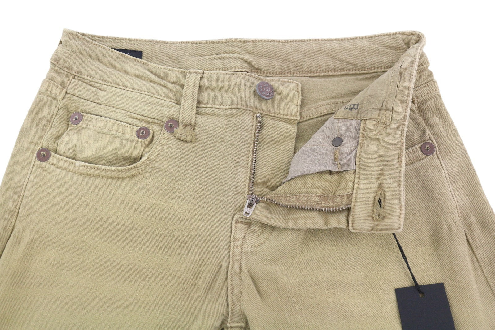 R13 berniukiški tiesūs moteriški džinsai, 25 chaki spalvos, tamprūs, blukinti, iki kulkšnių, laisvalaikio, RRP 699 € 