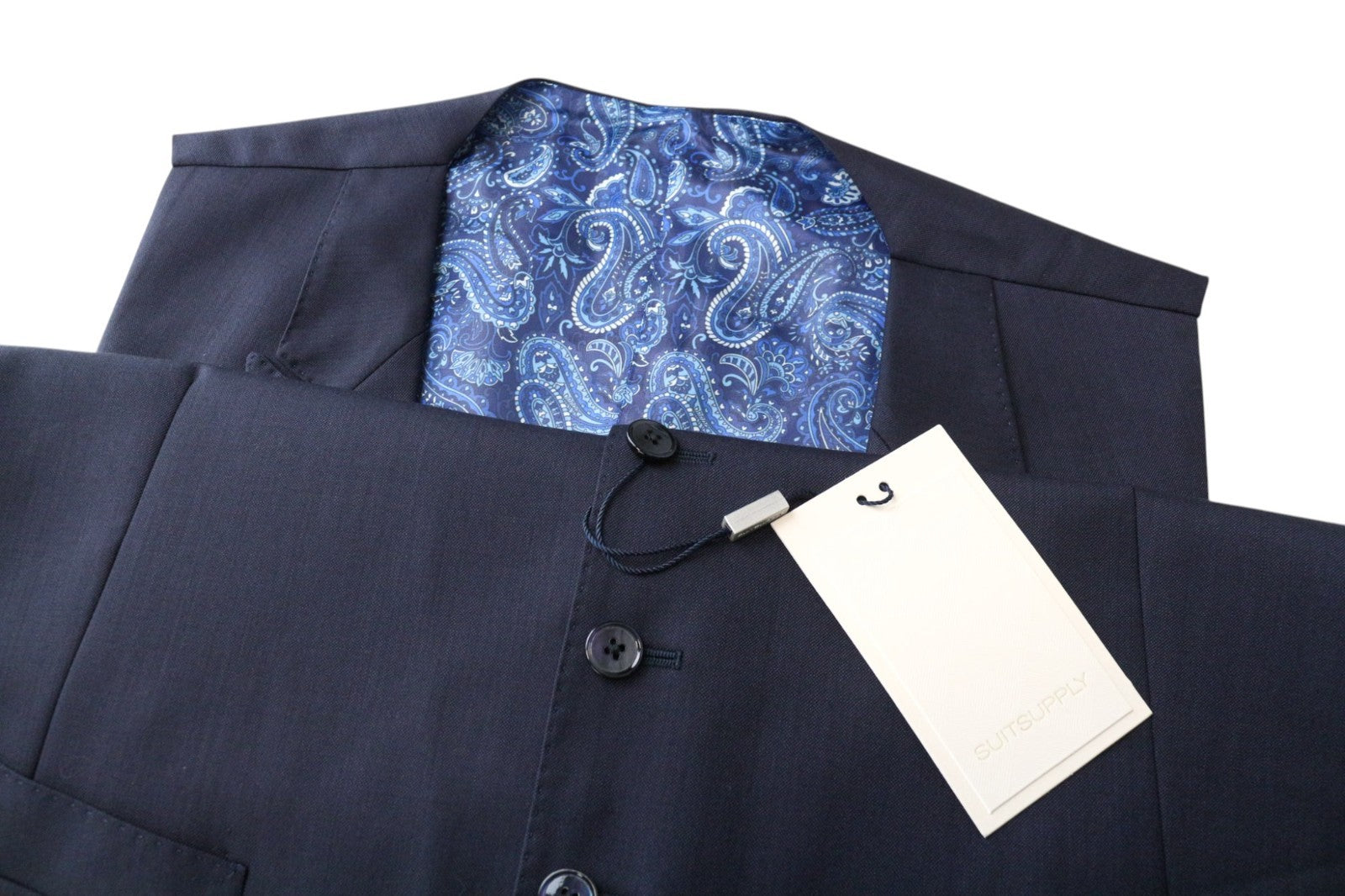 SUITSUPPLY Lazio La Spalla Men's Suit UK44R Blue Slim 3-Piece Wool S150s Set