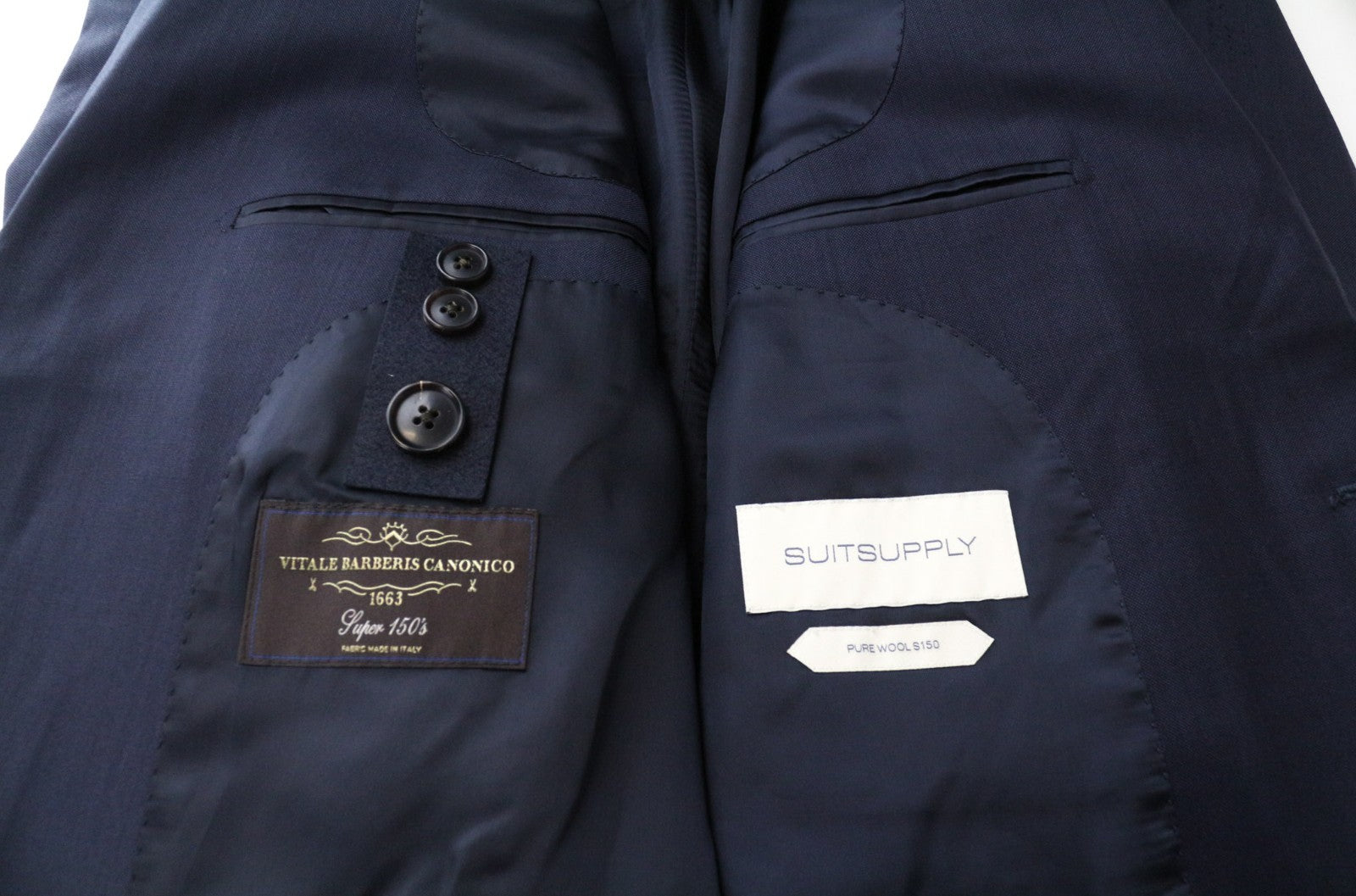 SUITSUPPLY Lazio La Spalla Men's Suit UK44R Blue Slim 3-Piece Wool S150s Set