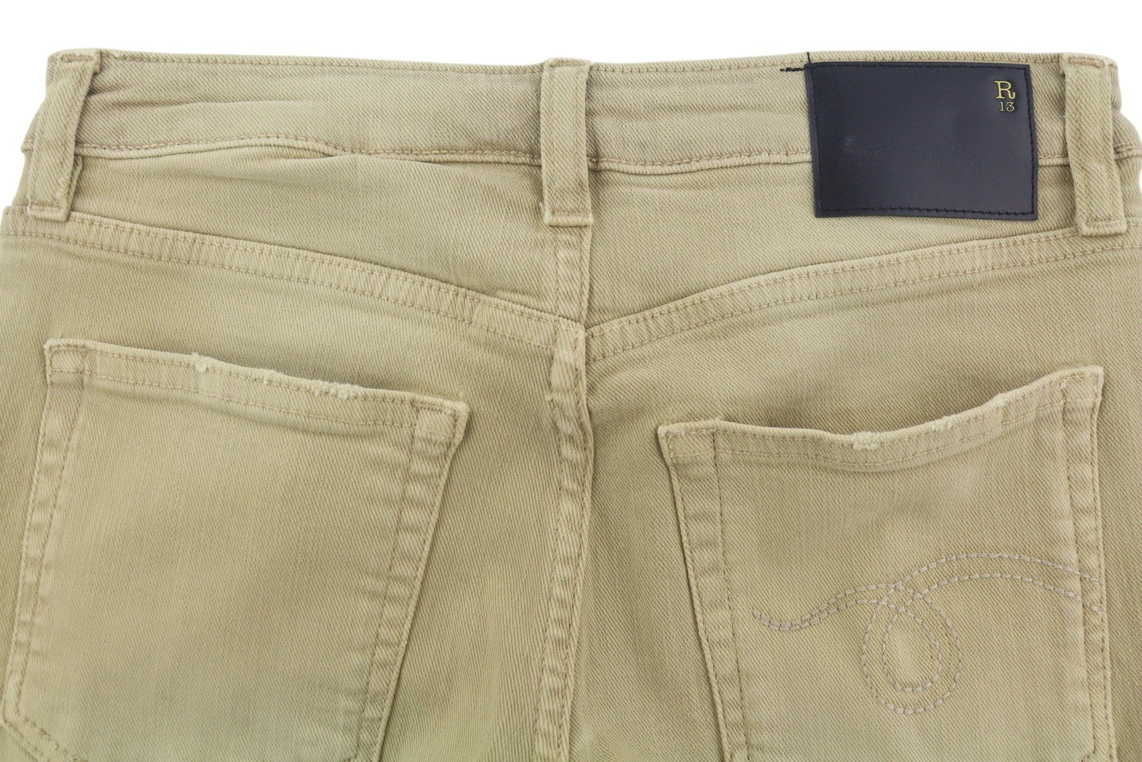 R13 berniukiški tiesūs moteriški džinsai, 24 chaki spalvos, tamprūs, blukinti, iki kulkšnių, laisvalaikio, RRP 699 € 