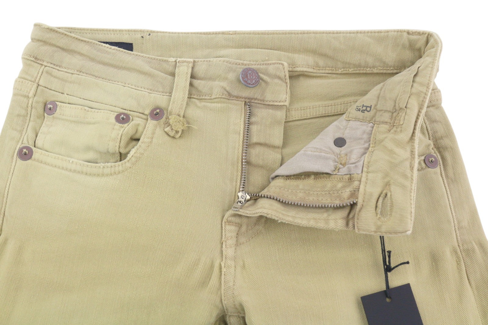 R13 berniukiški tiesūs moteriški džinsai, 24 chaki spalvos, tamprūs, blukinti, iki kulkšnių, laisvalaikio, RRP 699 € 