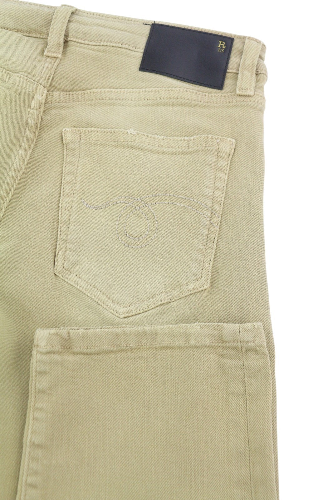 R13 berniukiški tiesūs moteriški džinsai, 24 chaki spalvos, tamprūs, blukinti, iki kulkšnių, laisvalaikio, RRP 699 € 