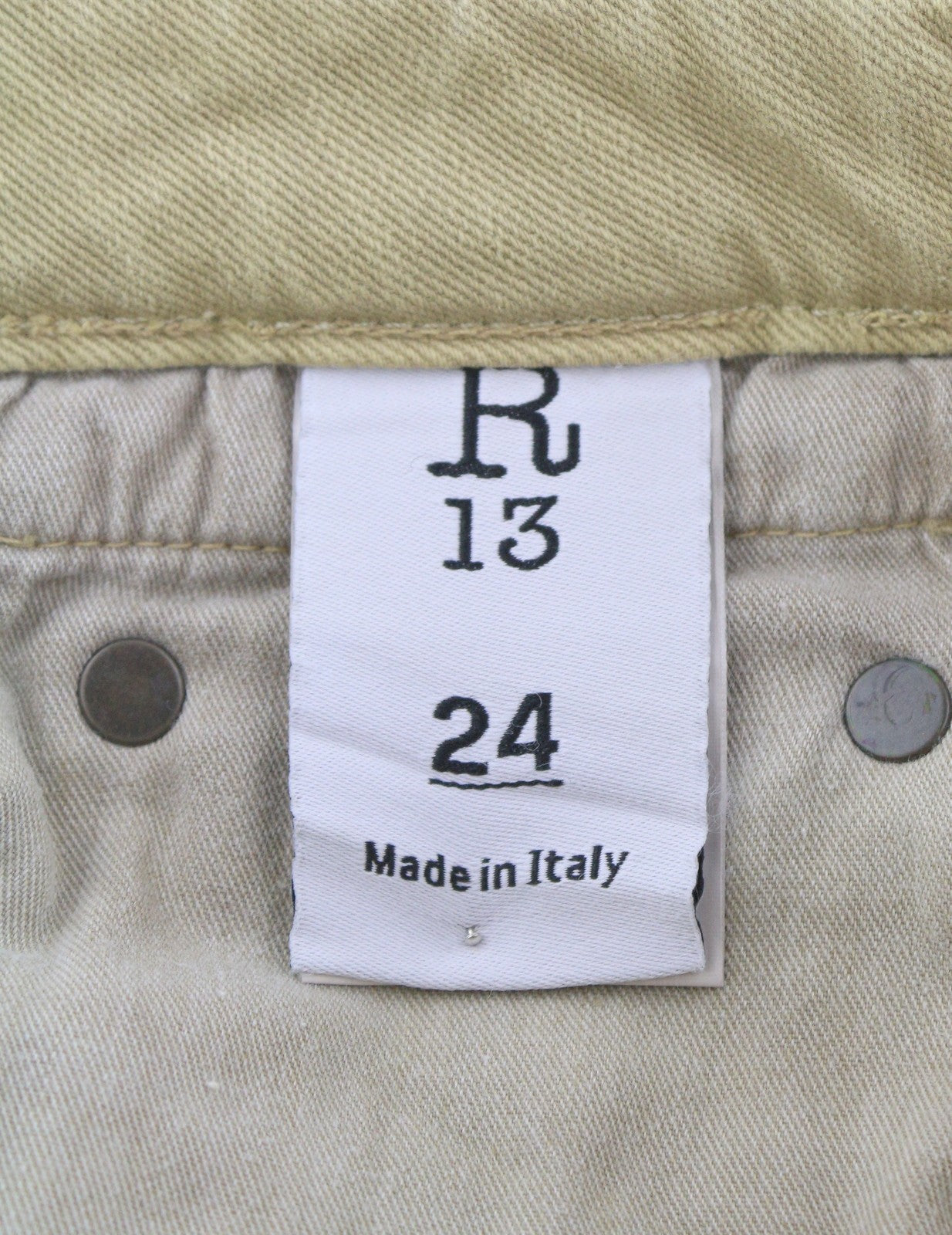 R13 berniukiški tiesūs moteriški džinsai, 24 chaki spalvos, tamprūs, blukinti, iki kulkšnių, laisvalaikio, RRP 699 € 