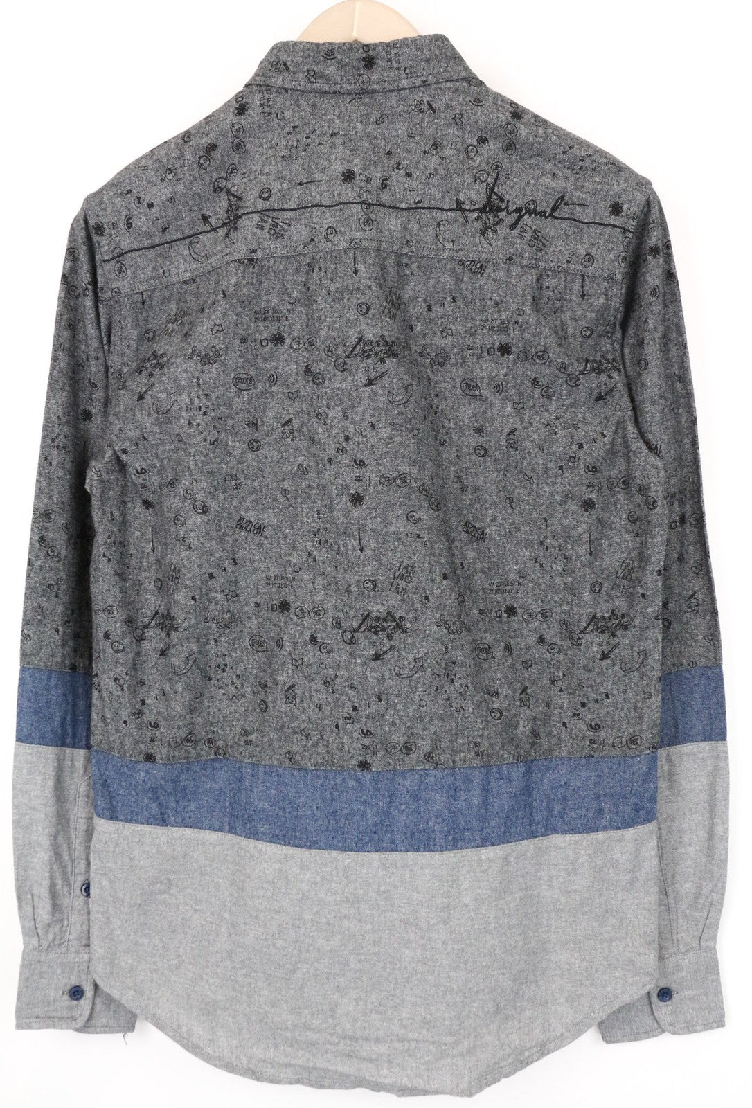 DESIGUAL Didac Men's Shirt S Grey Cotton Patterned Long Sleeve Casual Top