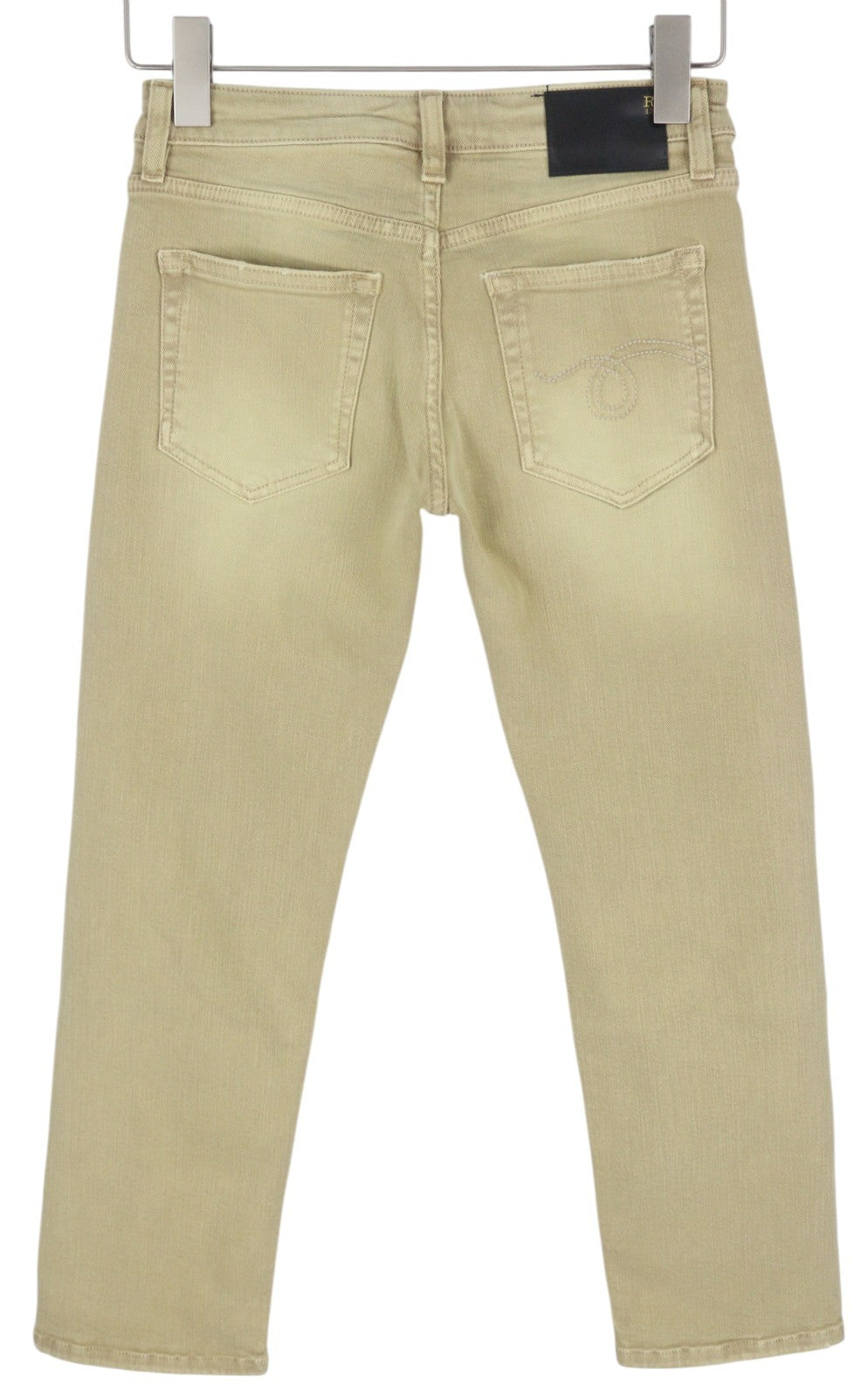 R13 Boy Straight Women Jeans 24 Khaki Stretchy Washed Ankle Length Logo RRP€699