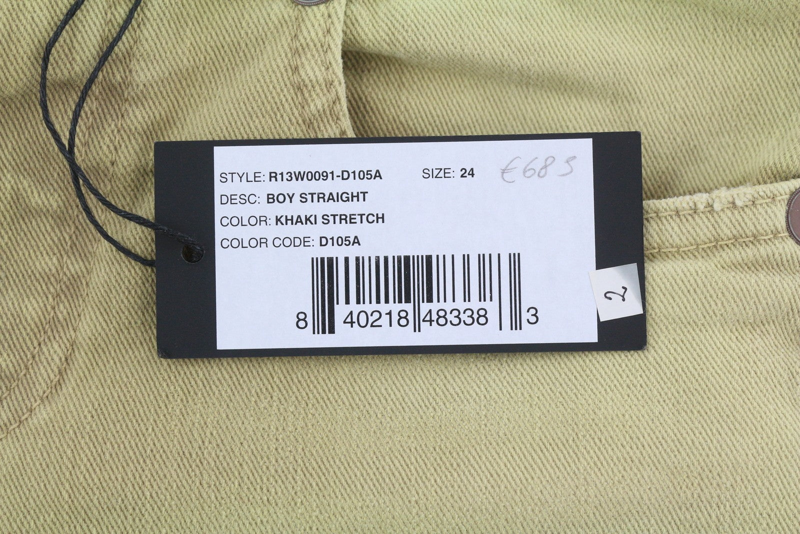 R13 Boy Straight Women Jeans 24 Khaki Stretchy Washed Ankle Length Logo RRP€699