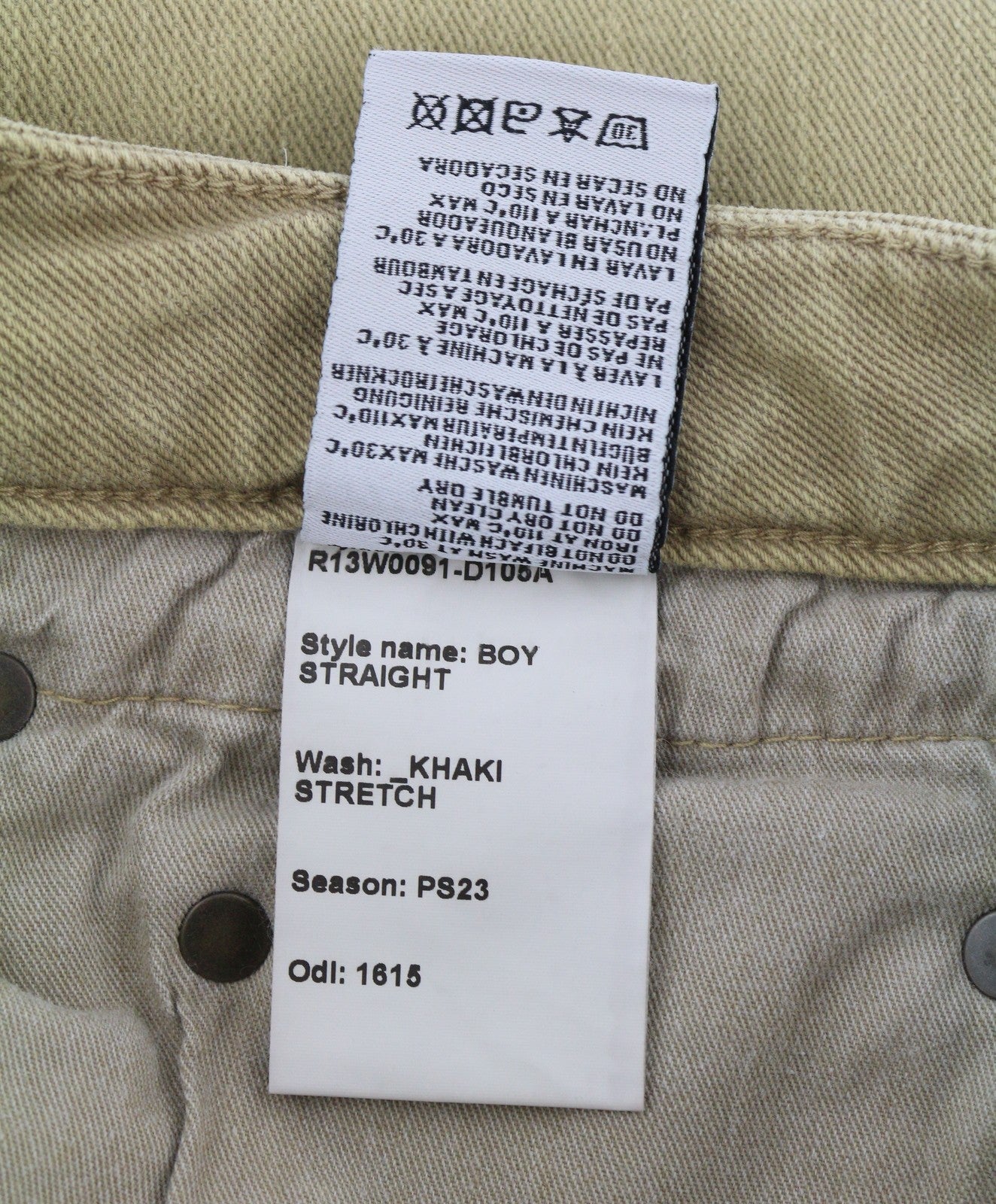 R13 Boy Straight Women Jeans 29 Khaki Stretchy Washed Ankle Length Logo RRP699