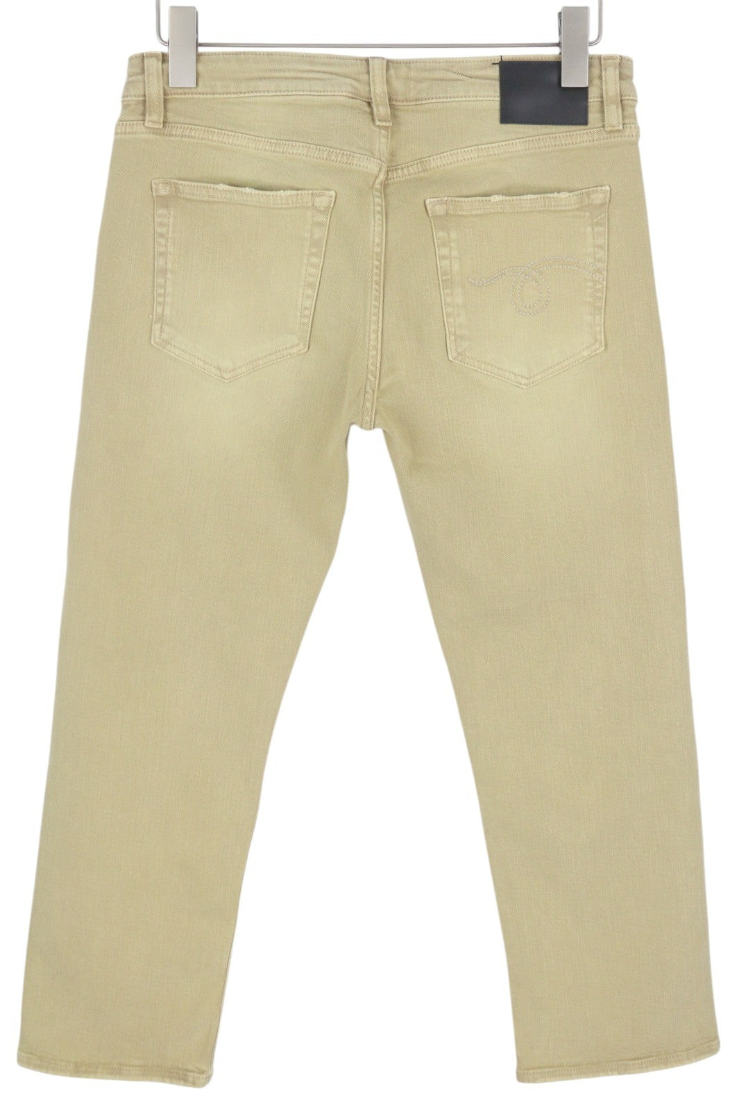 R13 Boy Straight Women Jeans 29 Khaki Stretchy Washed Ankle Length Logo RRP699