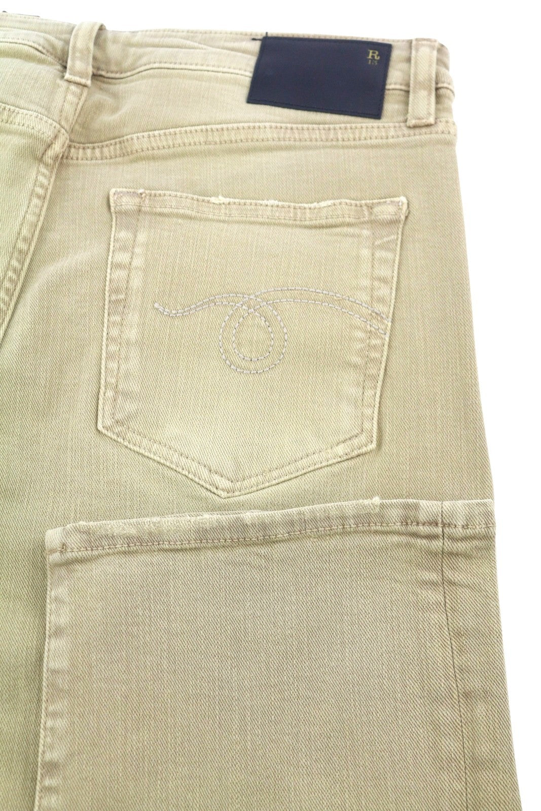R13 Boy Straight Women Jeans 29 Khaki Stretchy Washed Ankle Length Logo RRP699