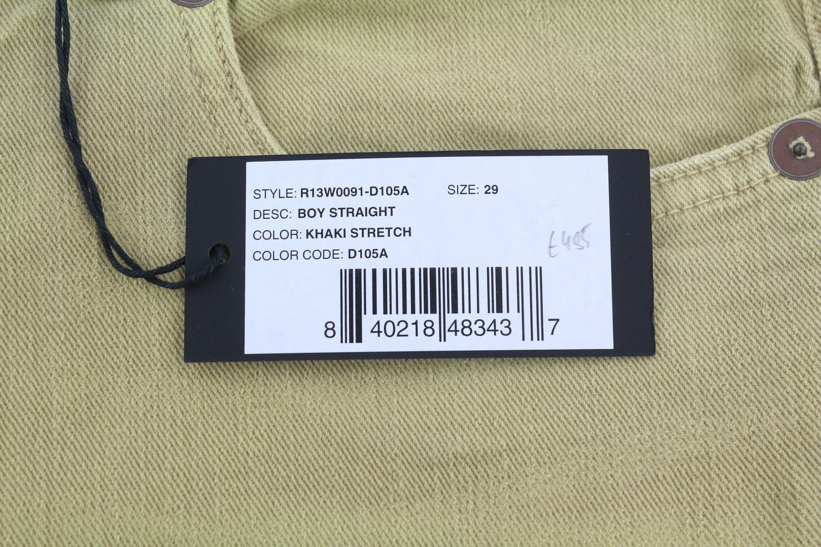 R13 Boy Straight Women Jeans 29 Khaki Stretchy Washed Ankle Length Logo RRP699