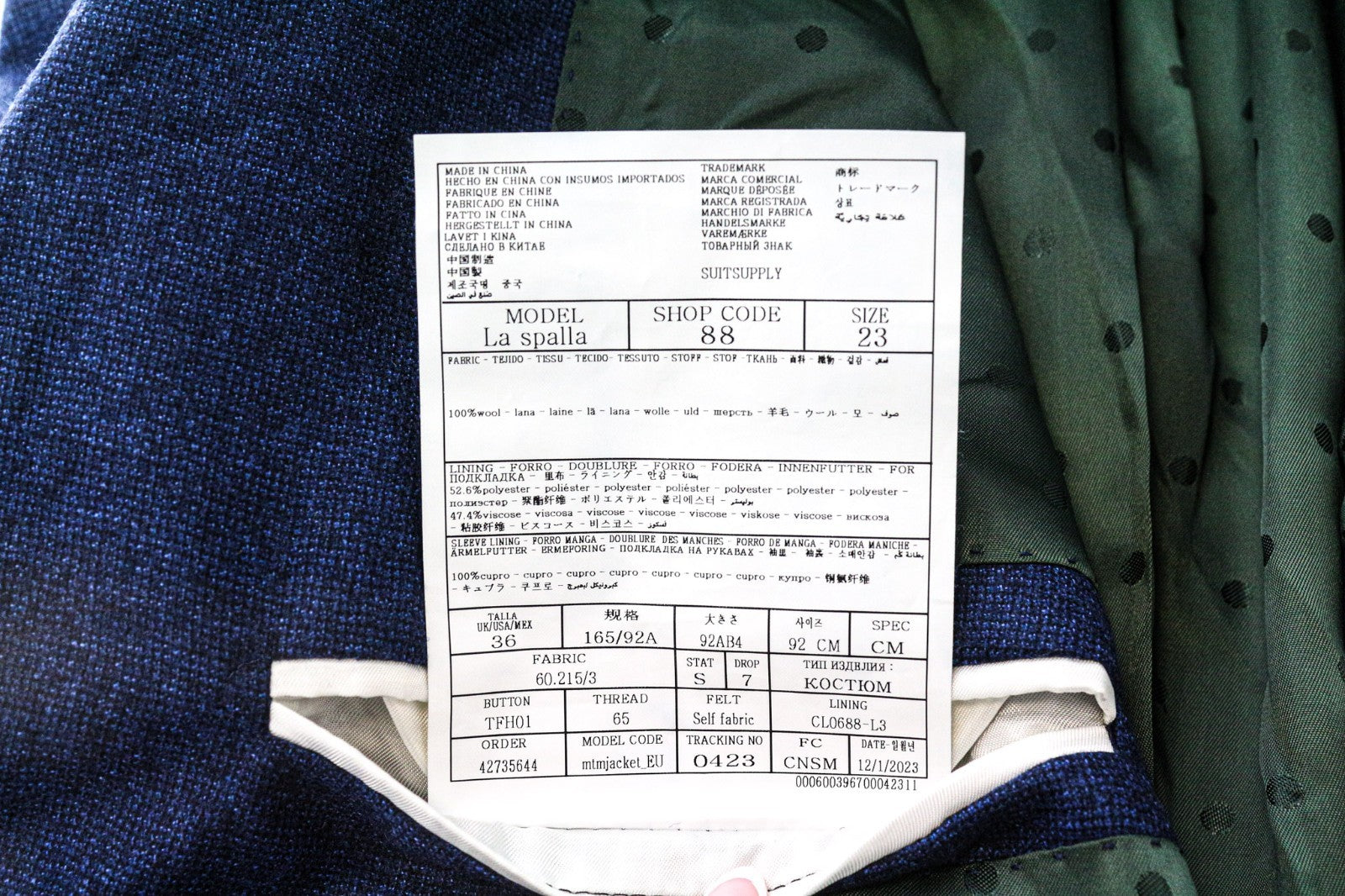 SUITSUPPLY La Spalla Men's Suit UK36S Mid Blue Slim 2-Piece Wool S120s Melange