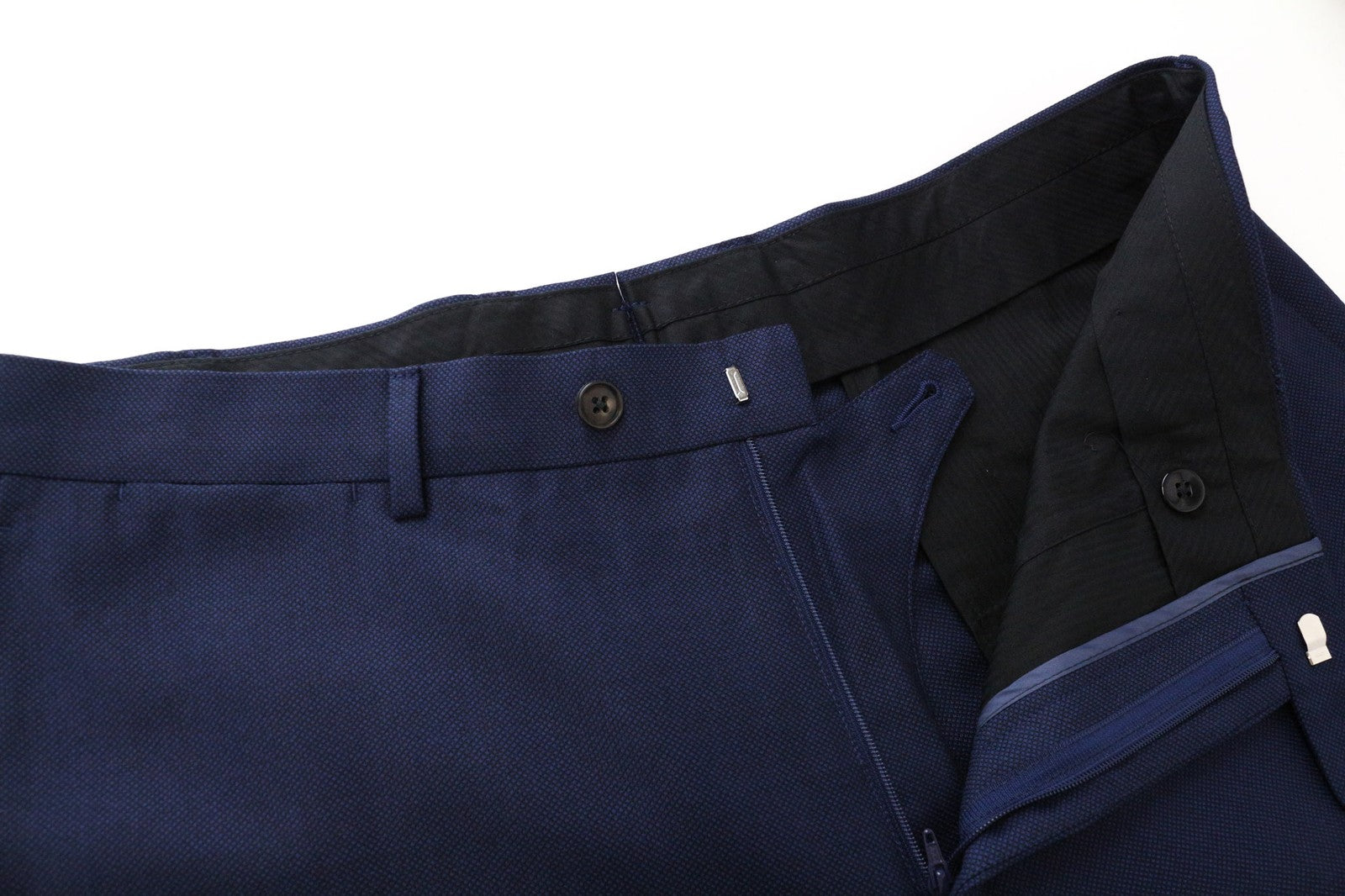 SUITSUPPLY Brescia Men's Trousers UK44R Blue Wool Slim Bird's Eye Flat Front