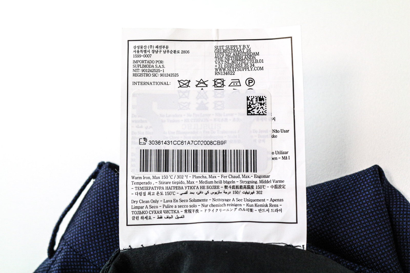 SUITSUPPLY Brescia Men's Trousers UK44R Blue Wool Slim Bird's Eye Flat Front