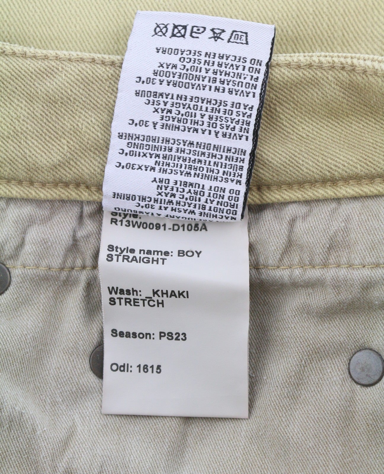 R13 Boy Straight Women Jeans 24 Khaki Stretch Faded Ankle Length Casual RRP€699