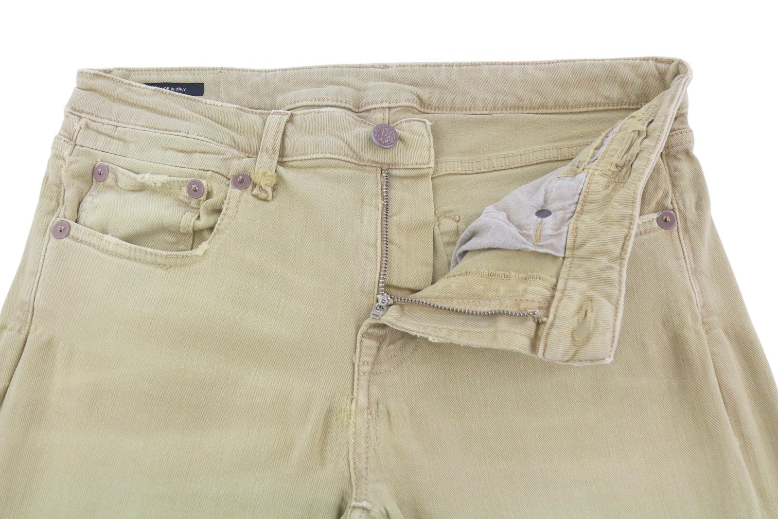 R13 berniukiški tiesūs moteriški džinsai, 30 chaki spalvos, tamprūs, blukinti, iki kulkšnių, laisvalaikio, RRP 699 € 